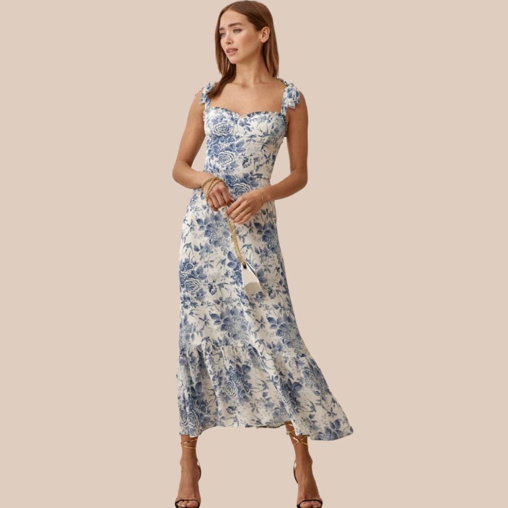 Reformation Nikita Blue and White Floral Maxi Dress